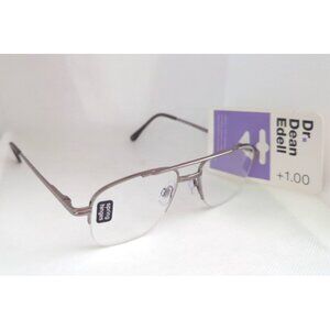 Dr. Dean Edell Reading Glasses Aviator Silver Half Rimless‎ Spring +1.00 #50820